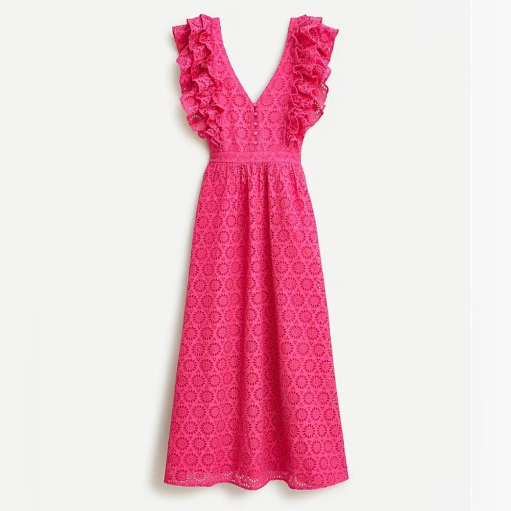 J.Crew Women’s Ruffle-Sleeve Maxi Dress in Eyelet, Size 4, Pink
